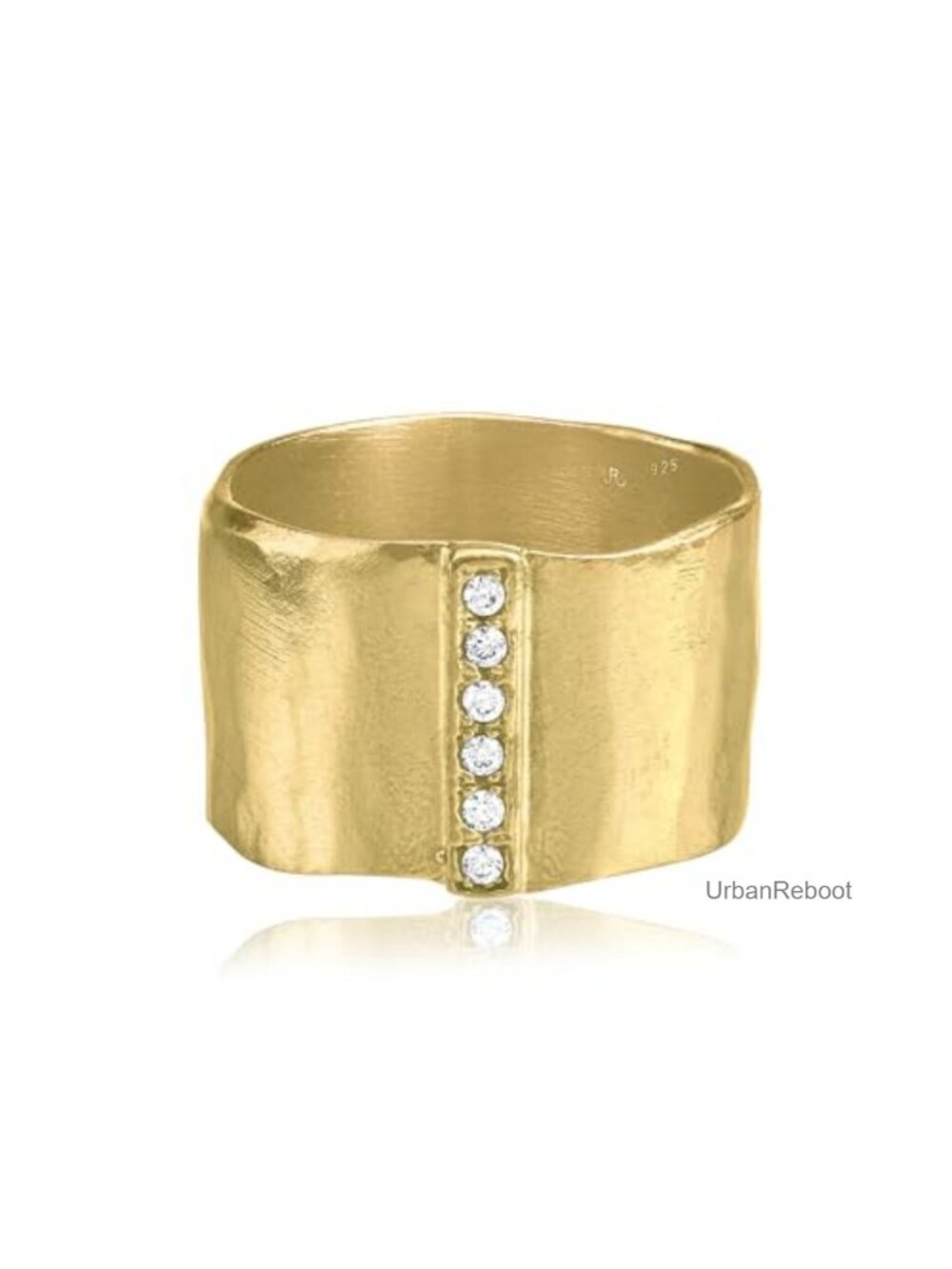 14K Gold Plated Sterling Silver Vintage Hammered Statement Ring with Cubic
